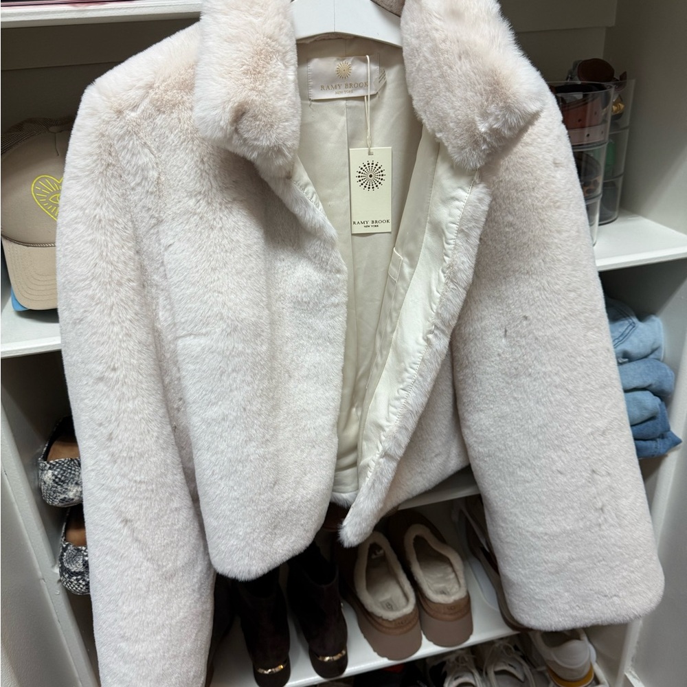 Ramy Brook Elegant Faux Fur Jacket in Cream
